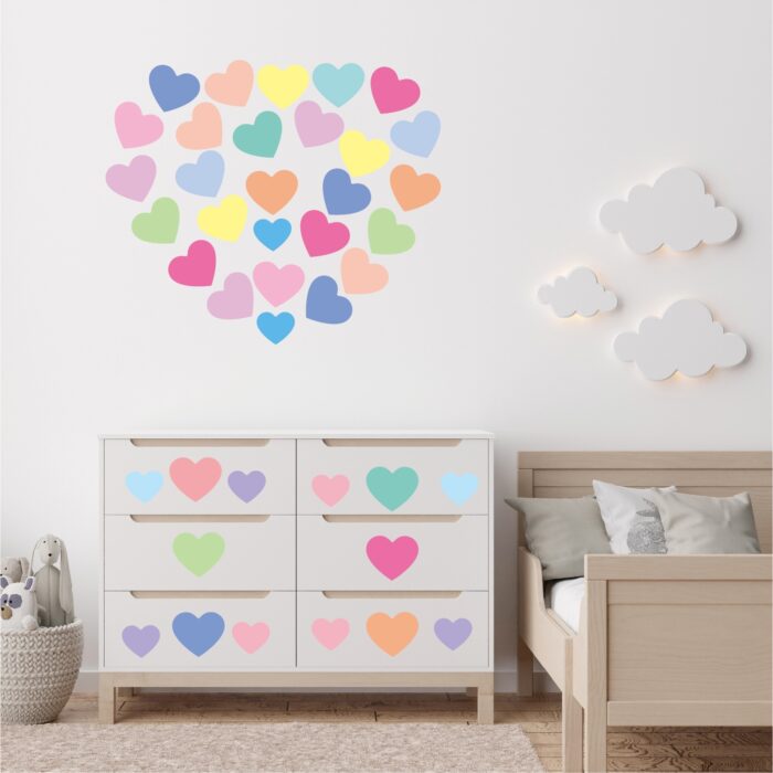 Colorful Love Heart Wall Stickers – Modern Waterproof Wall Decals (10 Pieces Full Set - 110 Stickers Total) - Image 3
